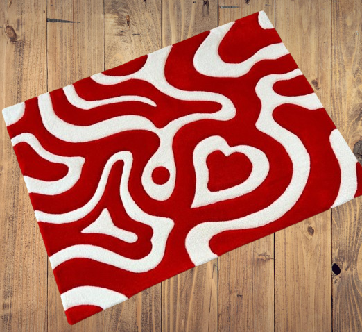 Alfombra ondas rojas y blancas