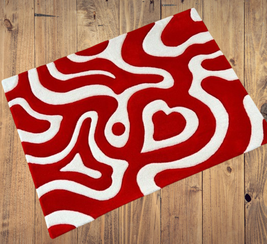 Red and white wave rug